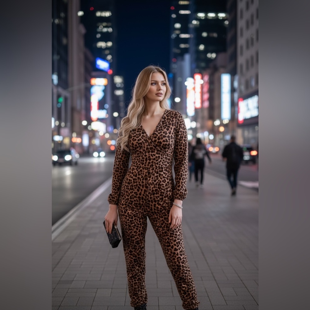 Boohoo Brown Leopard Jumpsuit